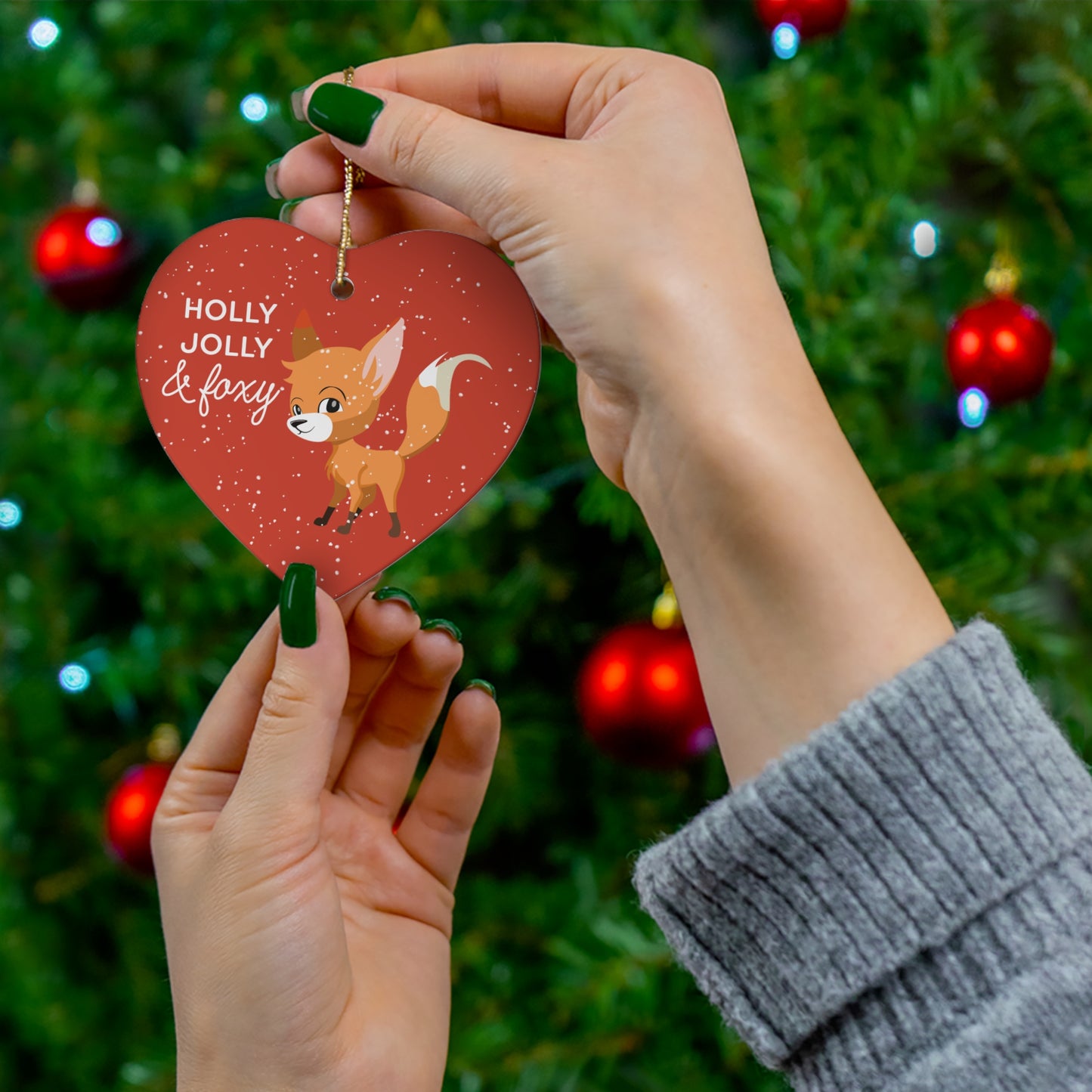 Red Holly Jolly & Foxy Heart Ornament