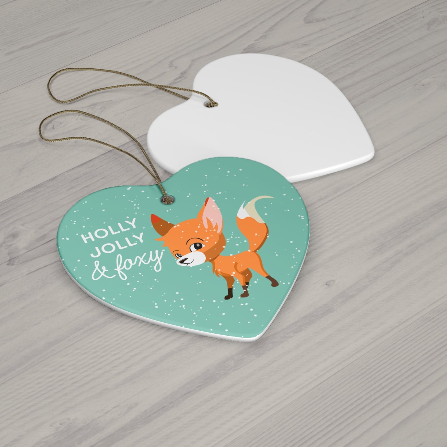 Teal Holly Jolly & Foxy Heart Ornament
