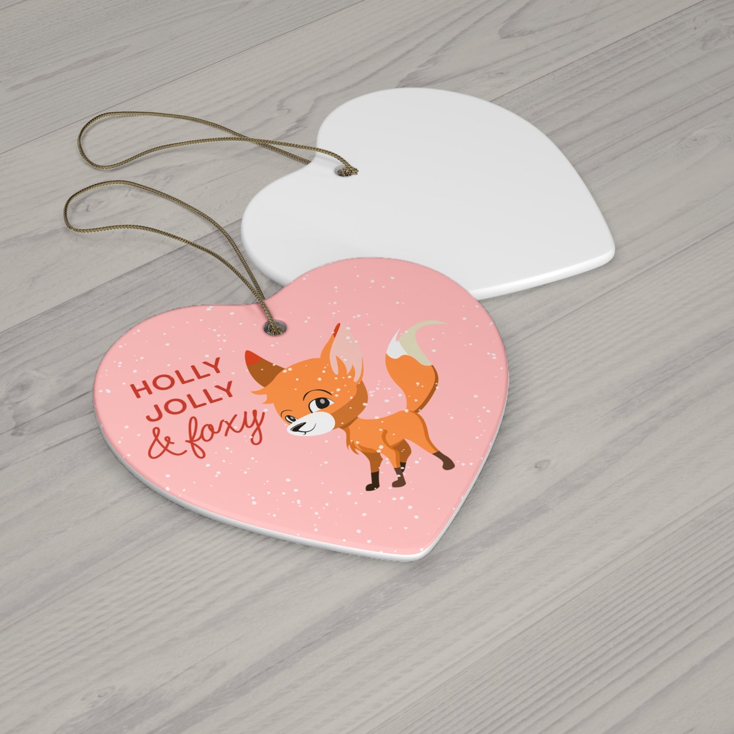 Pink Holly Jolly & Foxy Heart Ornament
