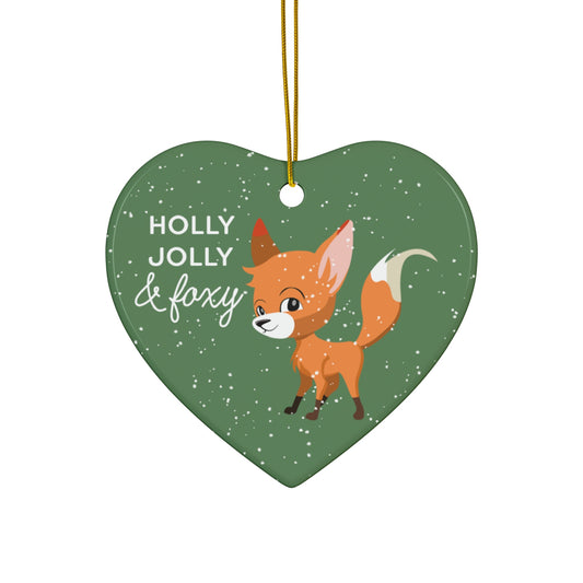 Green Holly Jolly & Foxy Heart Ornament