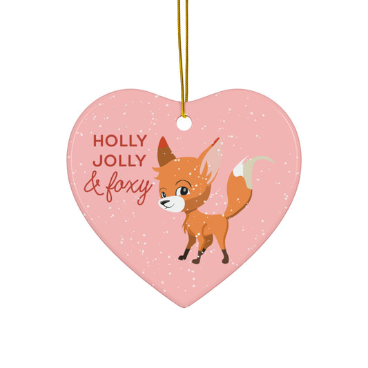 Pink Holly Jolly & Foxy Heart Ornament