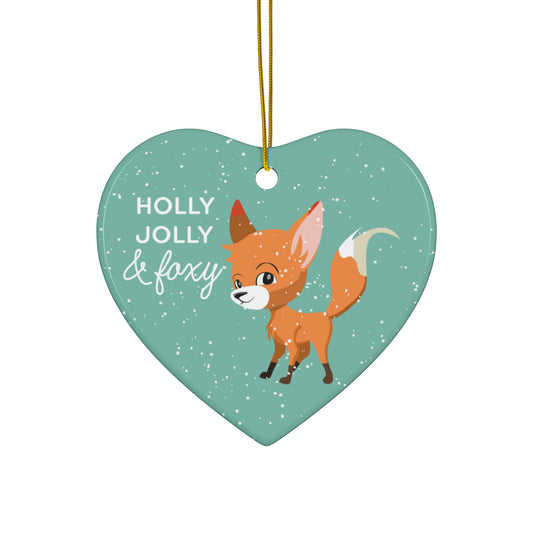 Teal Holly Jolly & Foxy Heart Ornament